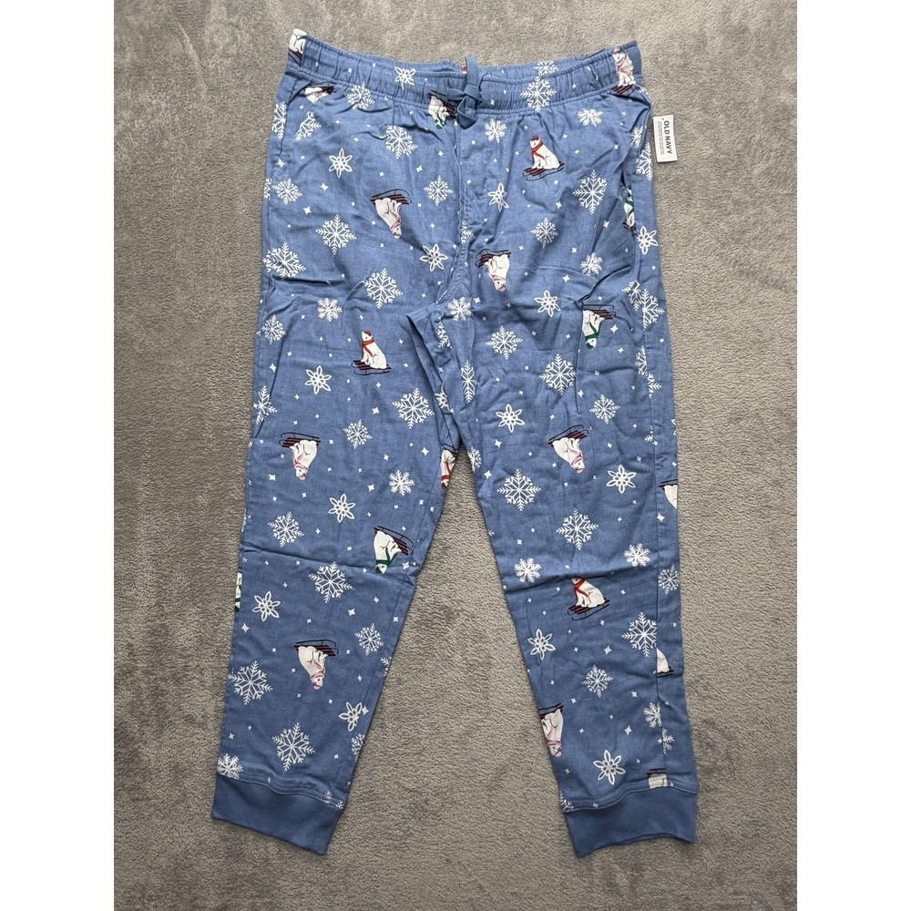 Old Navy Pajama Pants Womens XL Blue Polar Bear Snowflake‎ Holiday Drawstring
